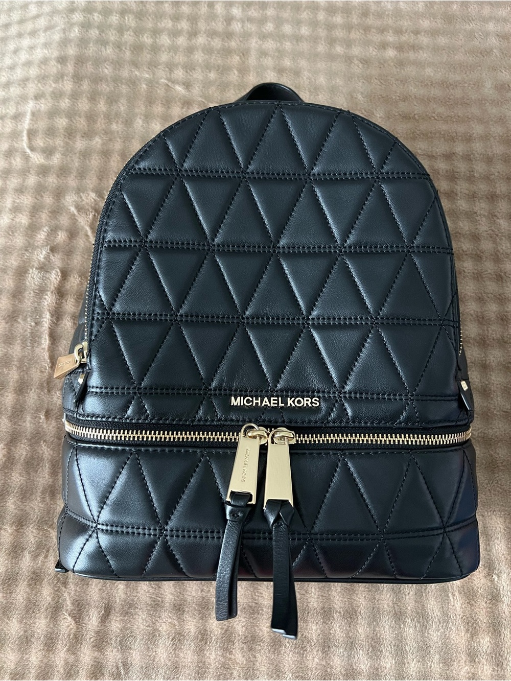 Michael Kors Black Quilted Backpack with Gold Hardware